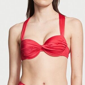 Victoria's Secret Strawberry Pink Red Shine Strap Bikini Top